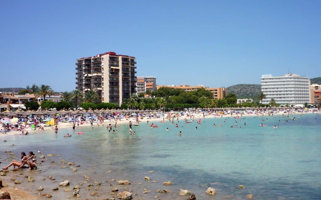 Magaluf beach packed with tourists