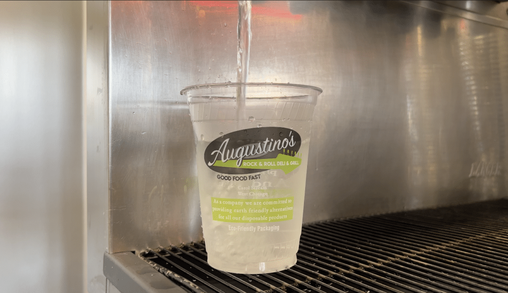 Augustino's Rock & Roll Deli filling compostable cup