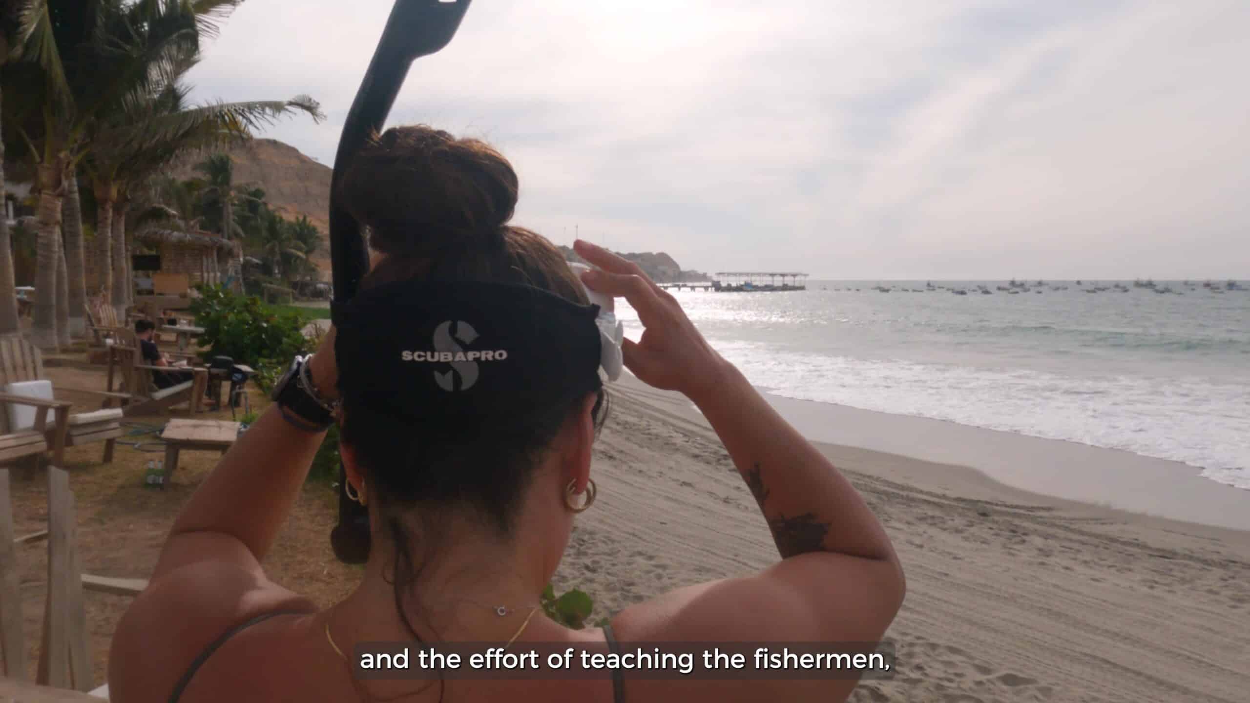Researchers preparing for whale shark fieldwork from a boat off northern Peru